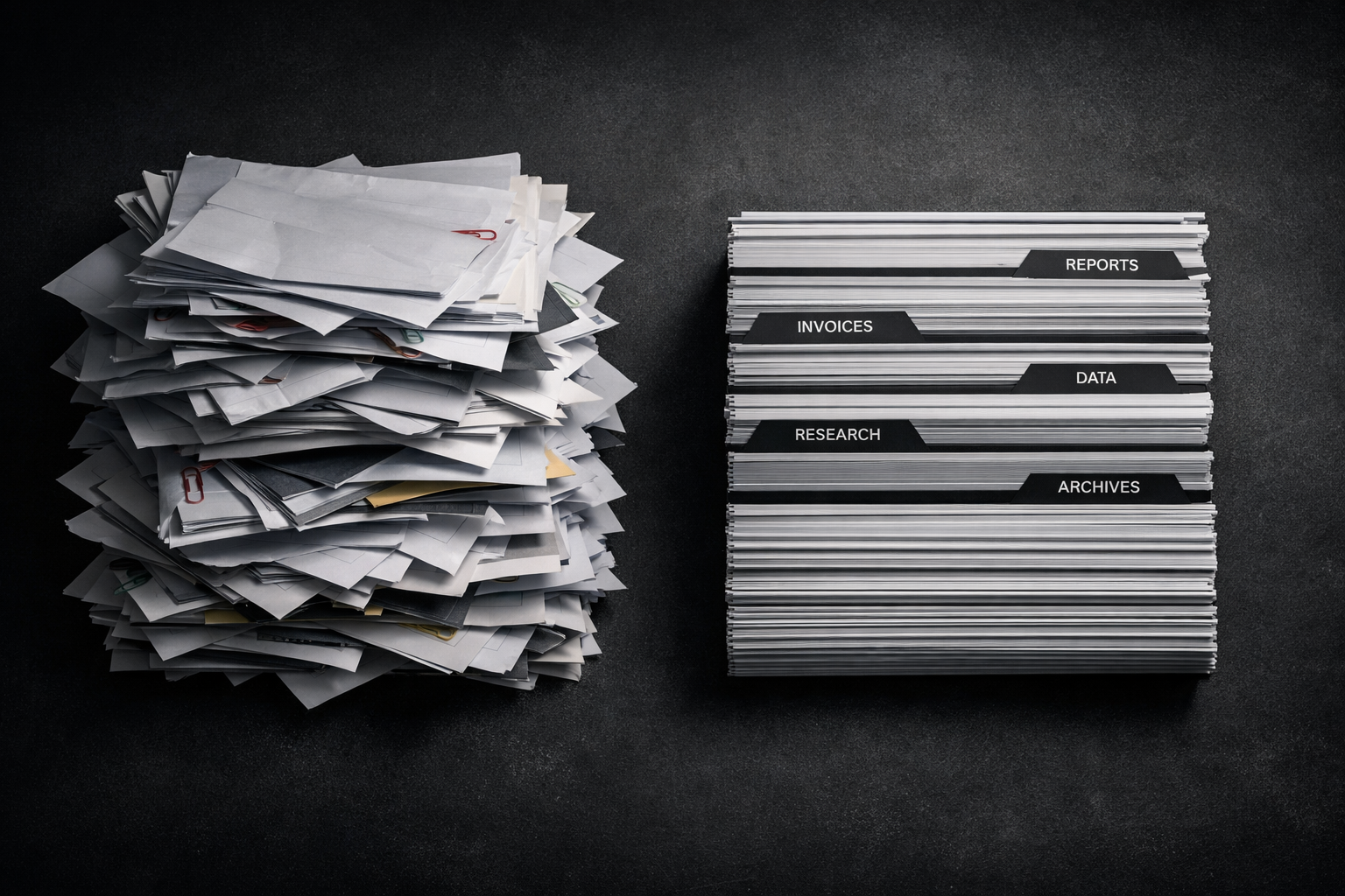 PR Review Information Order Two stacks of papers side by side